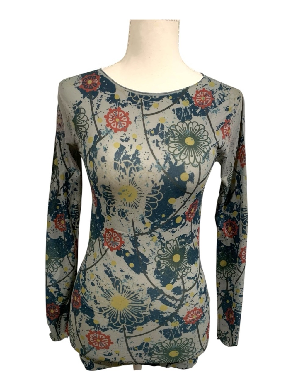 AMB Designs Printed Mesh NudiTee Sheer Long Sleeve Top One Size
